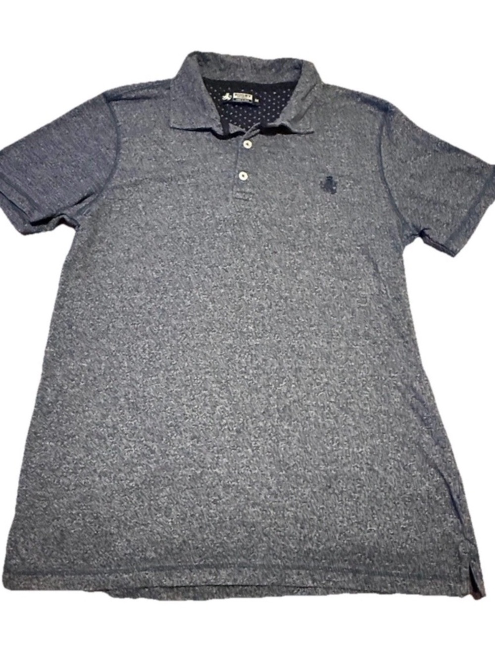 Rugby University Men’s Polo Shirt Medium Button Blue Heather Short Sleeve Casual